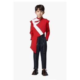 Designed long-sleeved slim-waist blazer, custom-made black overalls with suspenders, school honor guard, imitation leather gloves, white and red contrasting colors, original fabric strips at the front + elastic straps at the back, nylon zipper design, Hon Designed long-sleeved slim-waist blazer, custom-made black overalls with suspenders, school honor guard, imitation leather gloves, white and red contrasting colors, original fabric strips at the front + elastic straps at the back, nylon zipper design, Hon